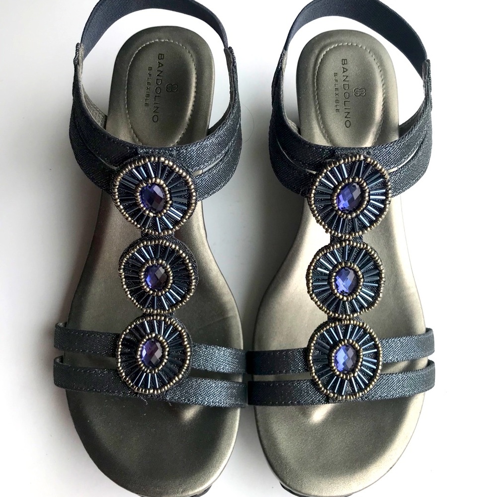 Bandolino strappy beaded sparkle wedge sandals